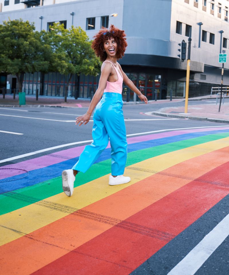 happy-walking-and-a-woman-on-a-pride-street